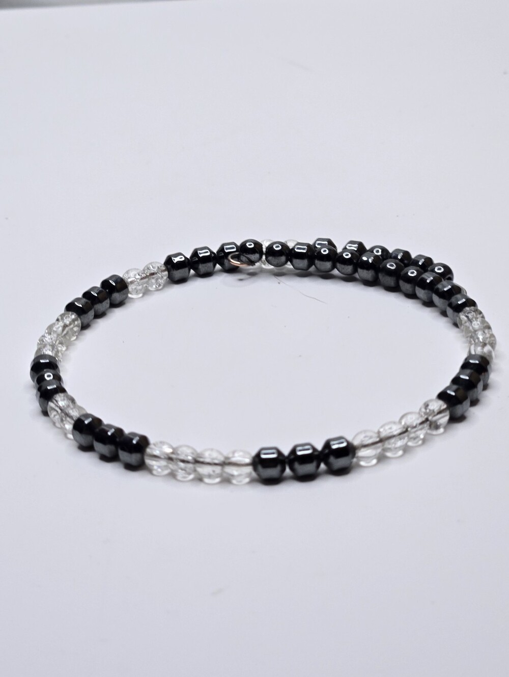 Clear quartz and hematite memory wire wrap bracelet